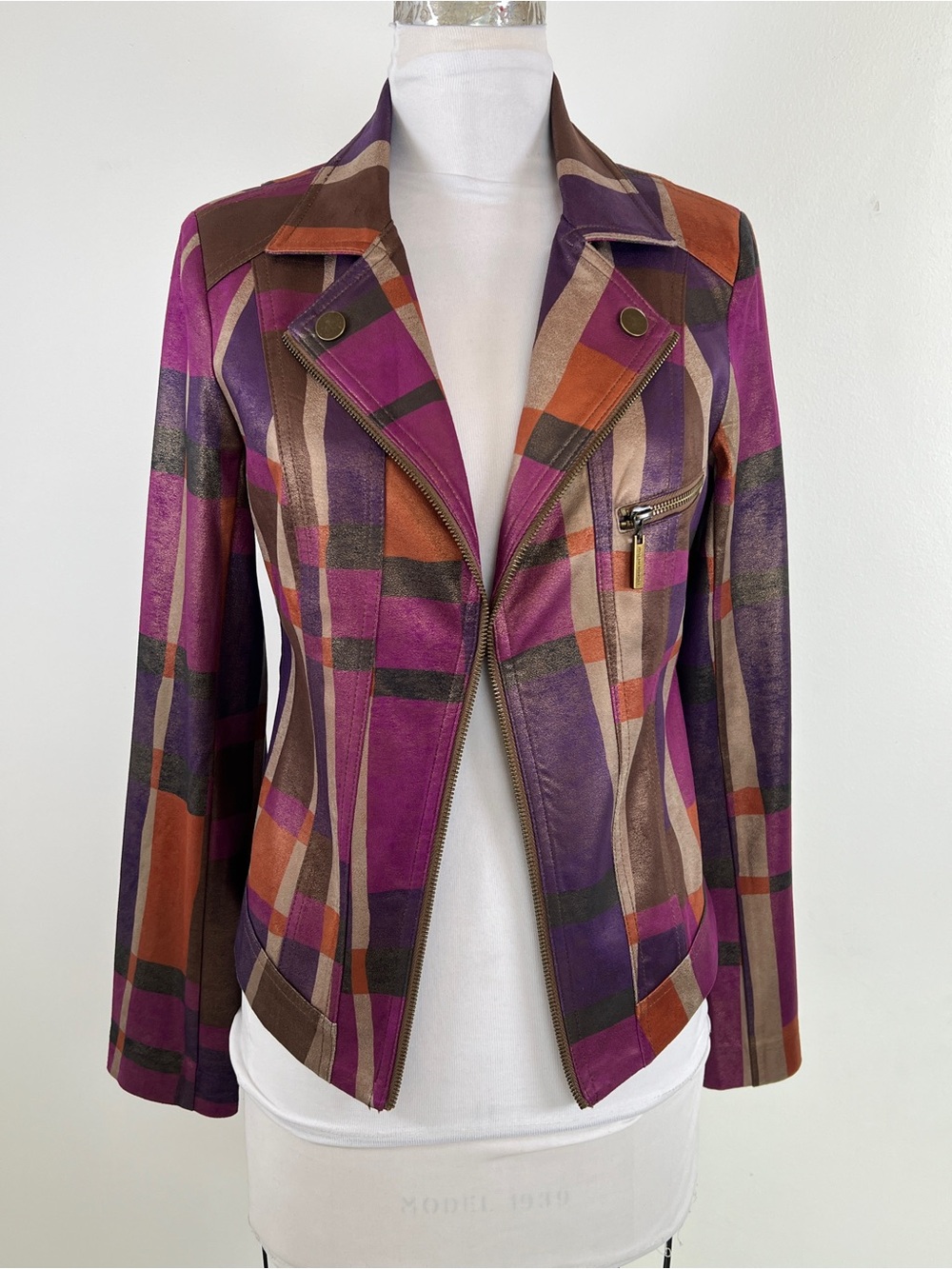 NWT! Joseph Ribkoff Foiled Print Faux Suede Jacket Size Small 243921